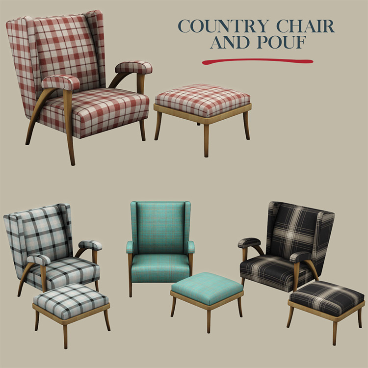 Country Chair and Pouf / Sims 4 CC