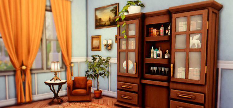 Antique old-timey hutch CC for The Sims 4 (Maxis Match)