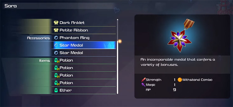 Star Medal Equipment with Withstand Combo Ability / KH3 Screenshot