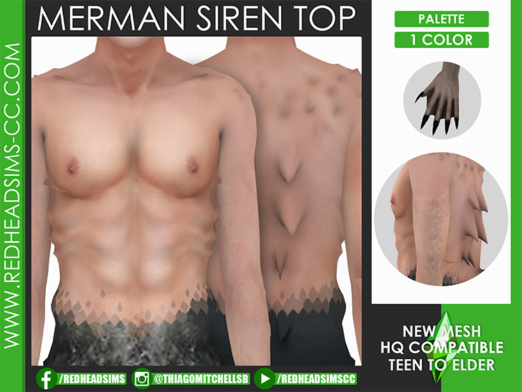 Siren Merman Top & Tail / Sims 4 CC