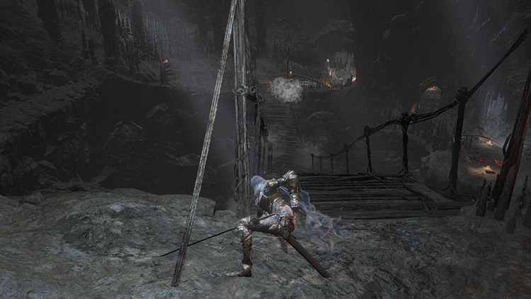 Breaking the bridge by slashing the support poles / DS3