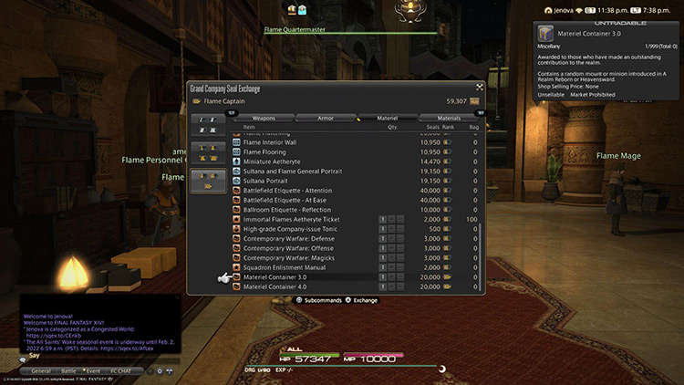 The Immortal Flames Quartermaster offers a variety of goods / FFXIV