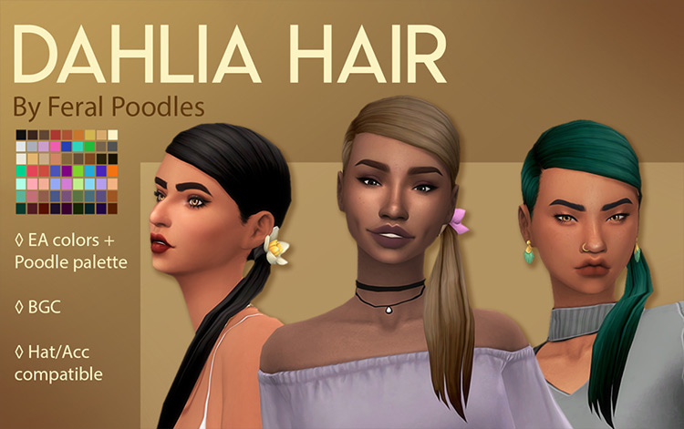 Dahlia CC for Sims 4 - multiple Ponytail hairdo styles