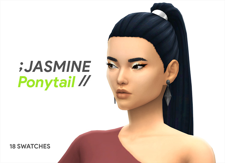 Jasmine Dark Straight Ponytail Hair CC - The Sims 4