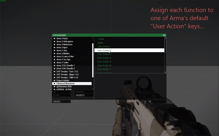 Enhanced Movement Arma 3 Mod menu screenshot