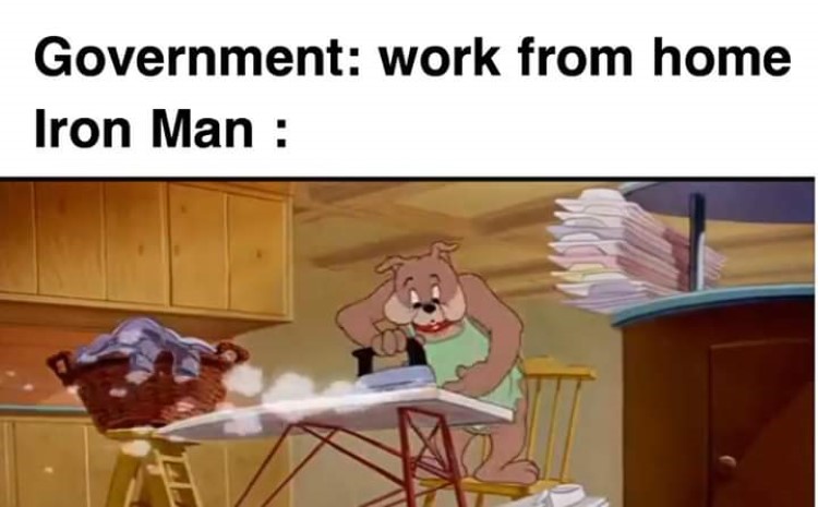 Gov't working from home, Iron Man Spike Dog meme