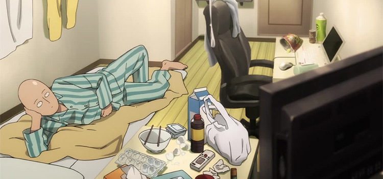 Saitama at home in One Punch Man anime