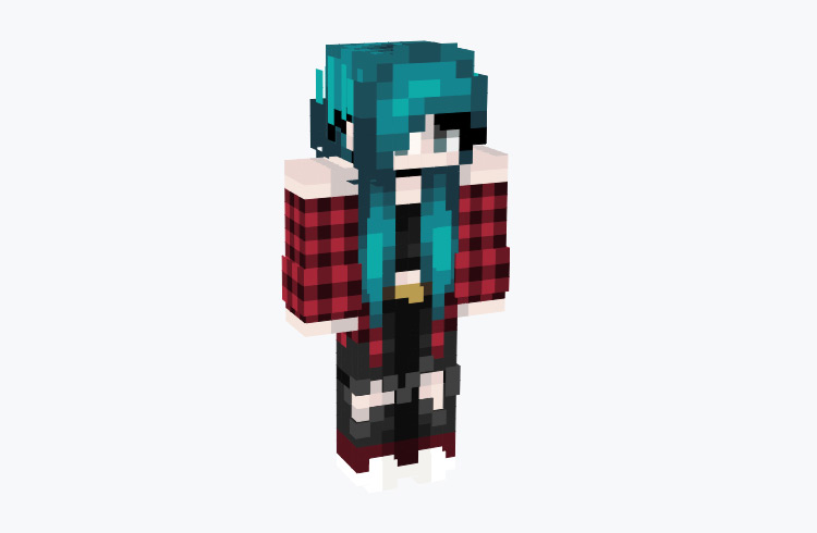 Emo Girl in Flannel with Blue Hair / Minecraft Skin
