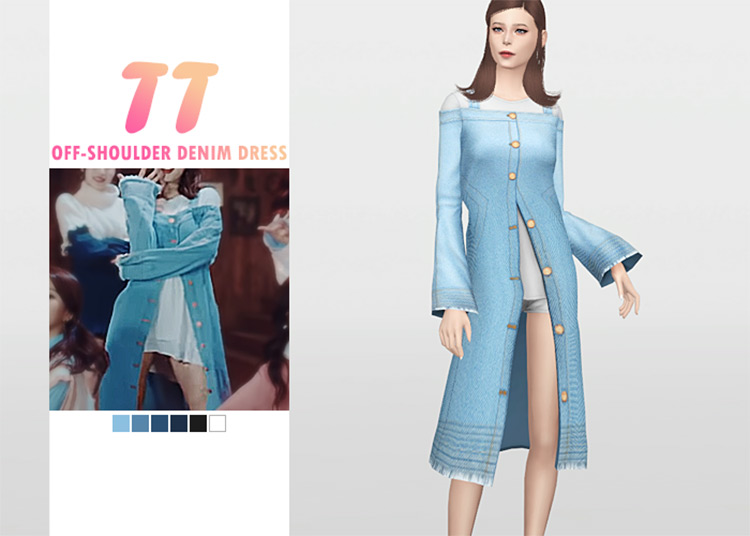 Off-Shoulder Denim Dress CC for The Sims 4