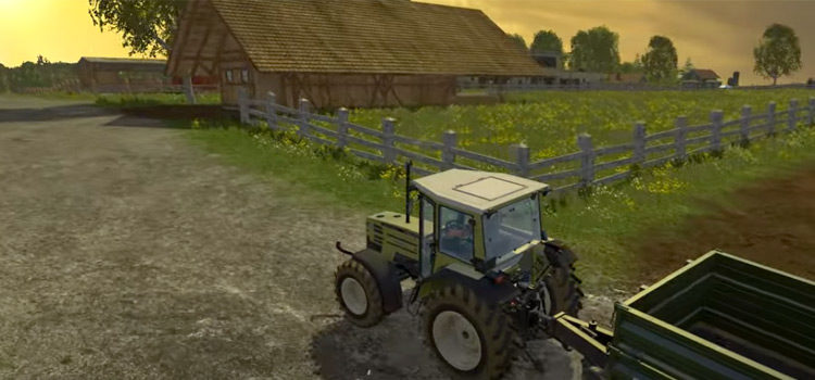 Tractor trailer at sunrise - Farming Simulator 15 screenshot