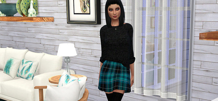 Blue Plaid Pleated Mini-Skirt - Sims 4 CC