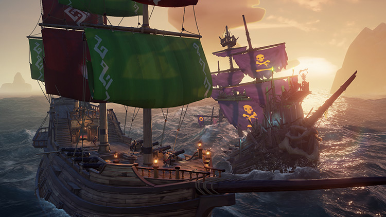 Two pirate ships in battle Sea of Thieves Game