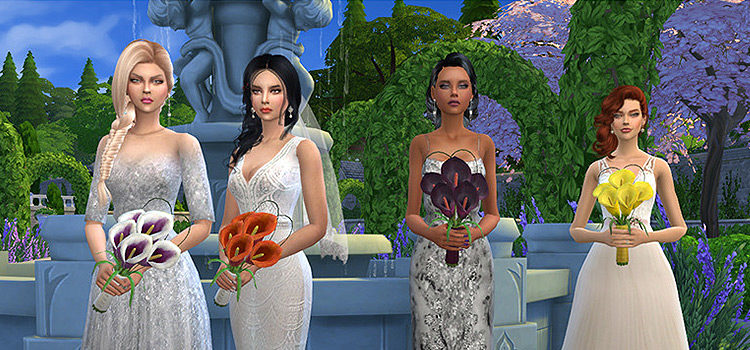 Sims 4 Wedding Girls holding custom bouquets