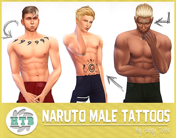 Naruto Male Tattoos CC for Sims 4