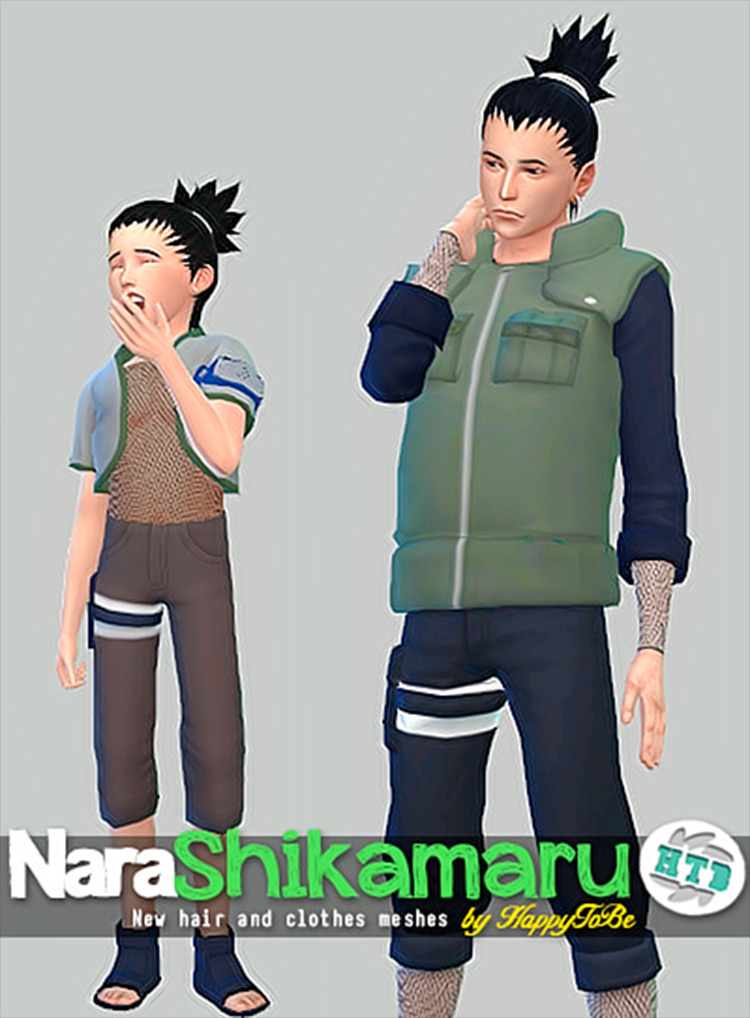 Nara Shikamaru Clothes and Hair CC for Sims 4