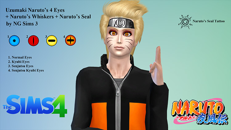 Naruto Eyes, Whiskers, and Seal Sims 4 CC