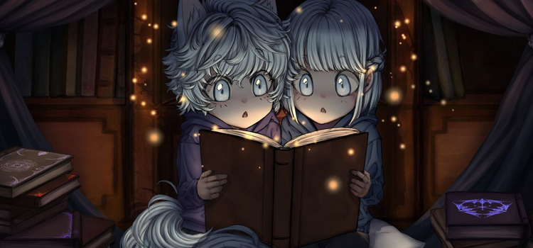 Little girls reading a magical book