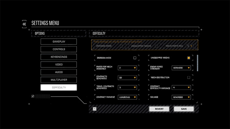 Adv Difficulty Settings for BattleTech