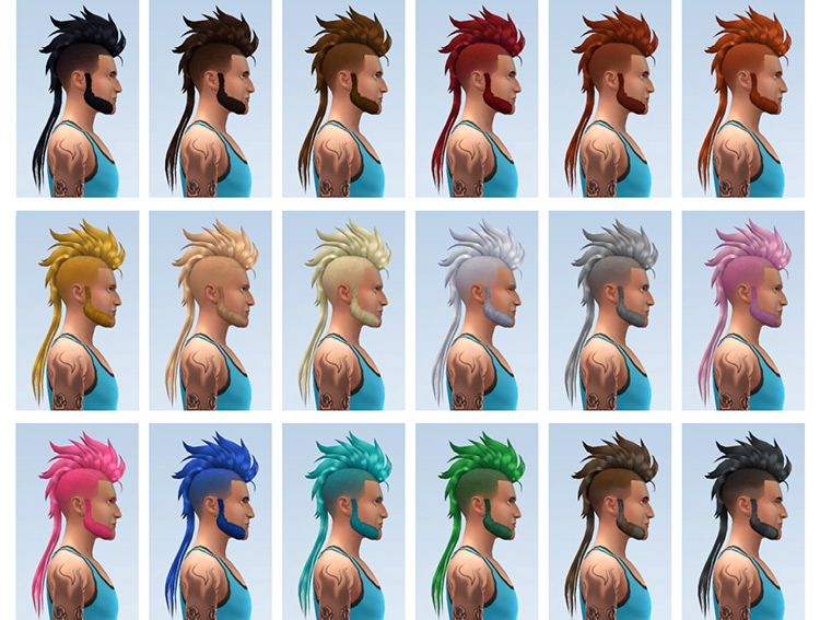 Mohawk and mullet-style hairdo for Sims 4