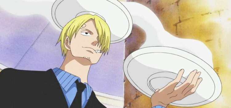 Sanji from One Piece holding food plates