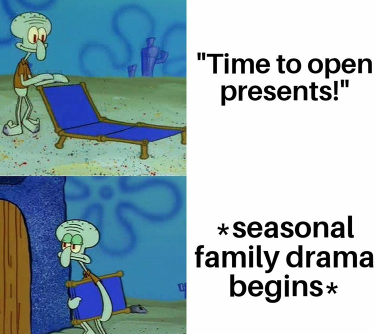 Squidward time to open presents meme