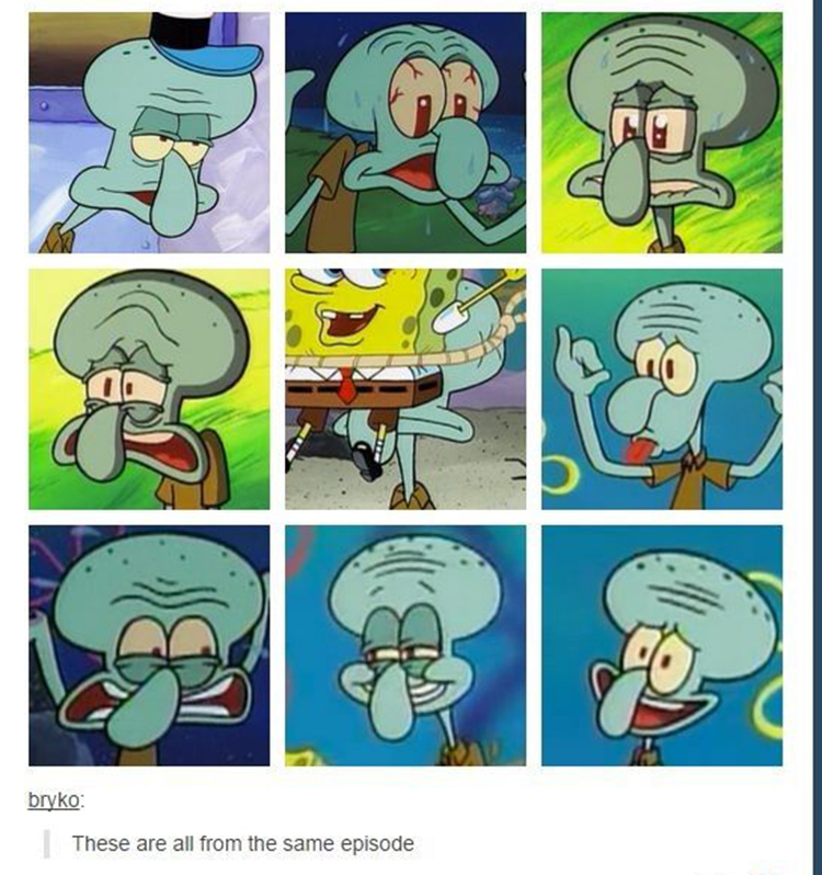 Squidward moods from the same episode