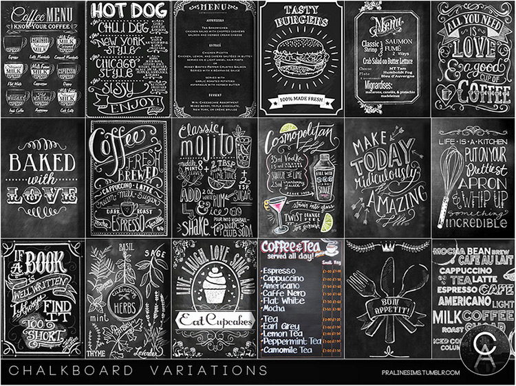 Chalkboard Restaurant Variations / Sims 4 CC