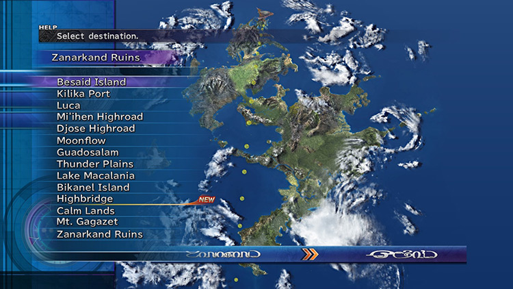 List of Areas You Can Travel To / Final Fantasy X