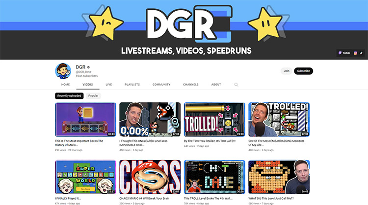 DGR YouTube channel page screenshot