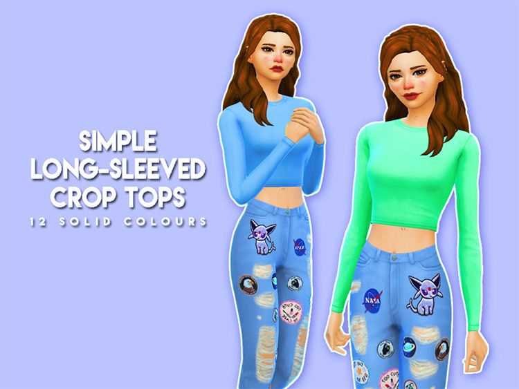 Simple Long-Sleeved Crop Tops Sims 4 CC